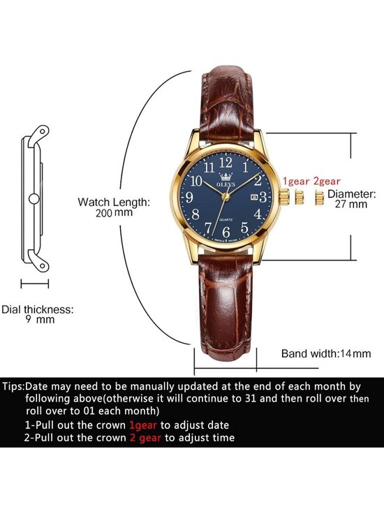 Olevs Women\'s Blue And Brown Leather Analog Waterproof Reloj Mujer Luxury Watch